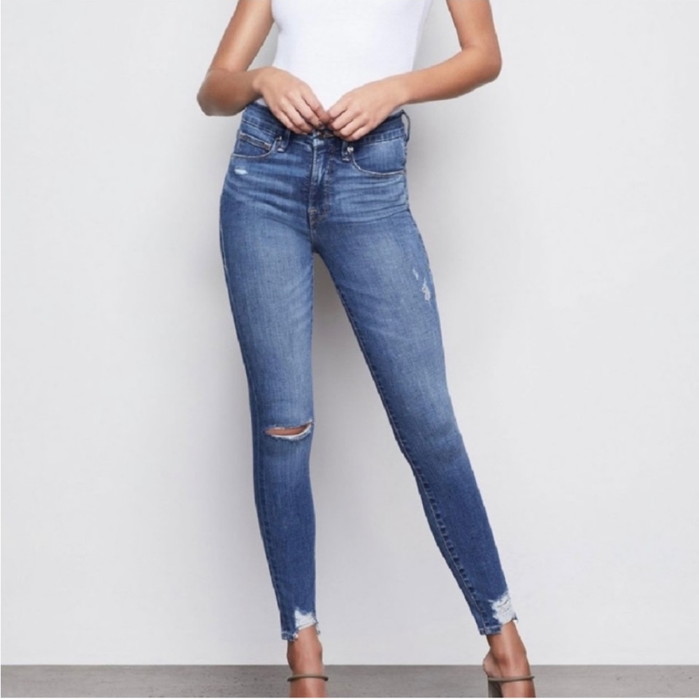 Good American Good Waist Skinny Chewed Hem Skinny Jean